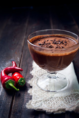 Dark and delicate chocolate mousse with chilli pepper