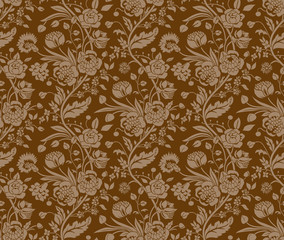 Brown seamless pattern with a vintage flower bouquets