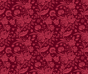 Claret seamless pattern with a vintage flower bouquets