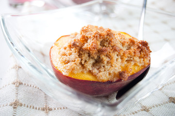 Fried peach with amaretto cookies dessert