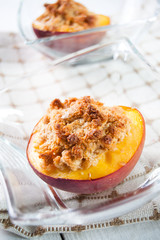 Fried peach with amaretto cookies dessert