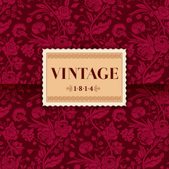 Burgundy card with vintage flower bouquets