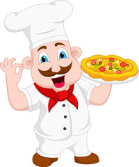 Cartoon Chef Character With Pizza