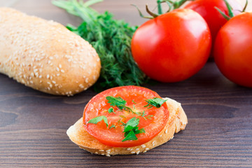 Delicious tomato bruschetta with herbs