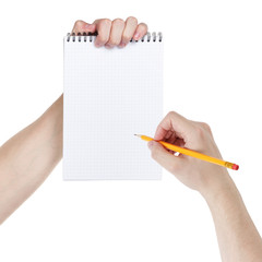 adult man hands writing something in notepad