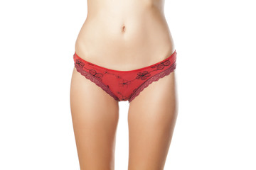 Front View of the feminine hips and red panties