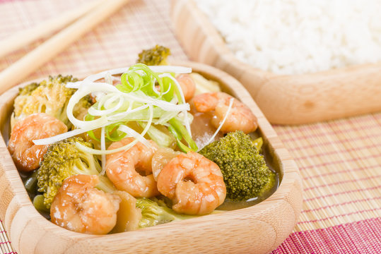 Prawns with Ginger and Spring Onion served with steamed rice