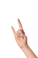 A woman's hand giving the Rock and Roll sign