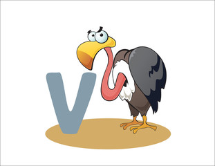 Cartoon Vulture and letter V