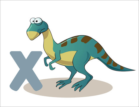 Cartoon Xiaosaurus and letter X