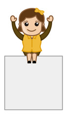 Happy Woman Sitting On Board - Cartoon Business Vector