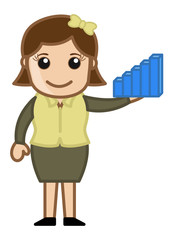 Woman Holding a Statistic Graph Bar Toy - Cartoon Business