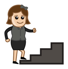 Woman Climbing Stairs - Cartoon Business Vector Illustrations