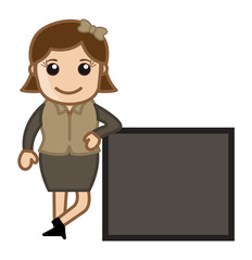 Woman Standing With a Blank Banner - Cartoon Business Vector