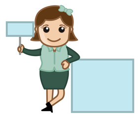Woman Showing Two Information Board - Cartoon Business Vector