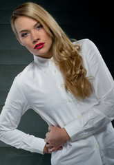 pretty seductive woman in a white shirt