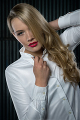 pretty seductive woman in a white  shirt