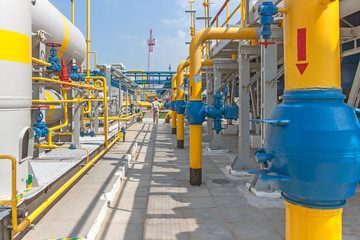 Gas compressor station in bright sunny summer day