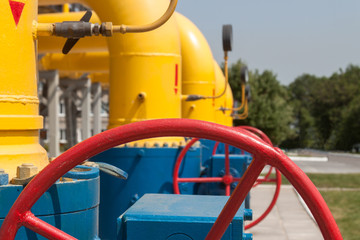 Gas compressor station in bright sunny summer day