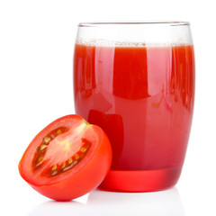 Tomato juice in glass, isolated on white