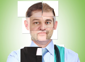 Human male face made of several different people,artistic
