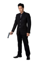 business man Hold gun isolated