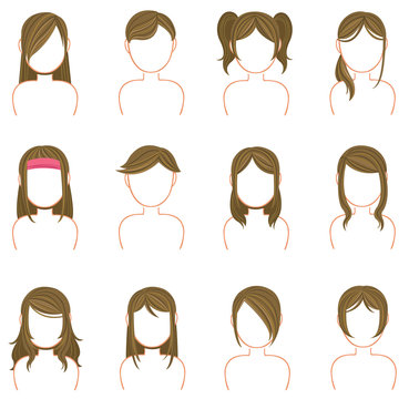 Gold hairstyle icon collection set 2