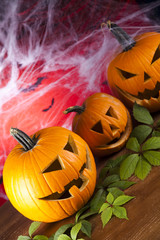 Halloween pumpkin Jack, spider web