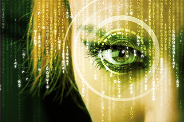 Modern cyber woman with matrix eye
