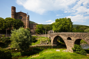 Fototapeta na wymiar Old church and medieval bridge
