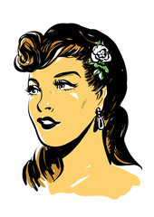 visage belle femme hispanique ,rétro