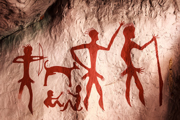 Ancient  paintings on the stone cave in thailand