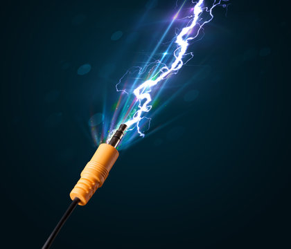 Electric cable with glowing electricity lightning