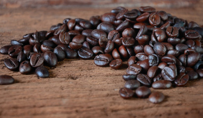 Still life Coffee beans on grunge wooden background