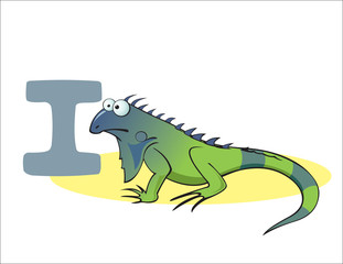 Cartoon Iguana and letter I