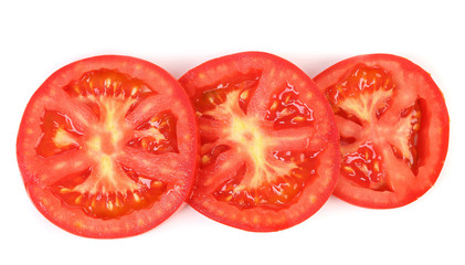 Tomato slice isolated on white background.