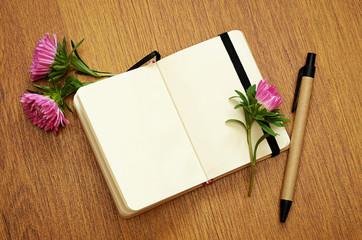 Aster buds on a notebook