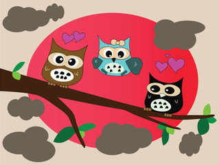 Fototapeta premium owl in love in full moon