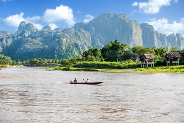 beautiful landscape of Vang Vieng,Laos - obrazy, fototapety, plakaty