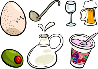 food objects cartoon illustration set