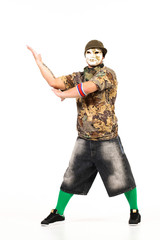 Man in mask performing hip hop dancing steps