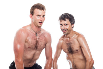 Fototapeta na wymiar Funny shirtless men posing