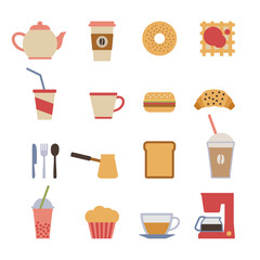 set of flat cafe design elements