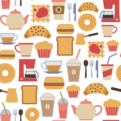 seamless pattern with flat cafe icons