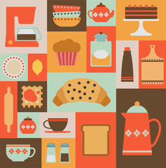 card with flat kitchen items