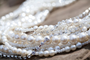 Necklace with large pearls and pheonites, some pearls in focus s