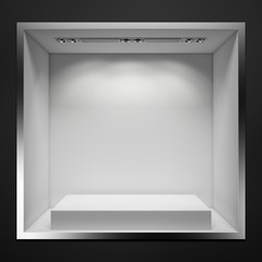 empty showcase with white stand