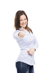 Woman with thumbs up