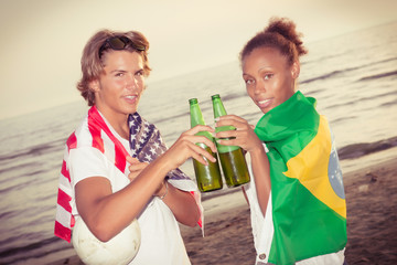 American Boy with Brazilian Girl at Beach