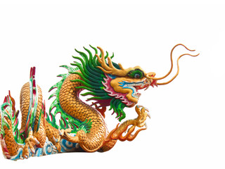 Chinese style dragon statue on white background